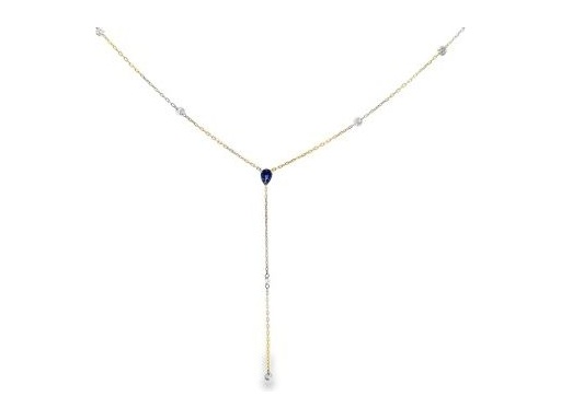18K Yellow Gold Sapphire & Diamond Drop Y Necklace